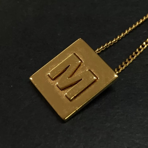 CELINE Alphabet M Gold Tone Pendant Necklace - Picture 2 of 7